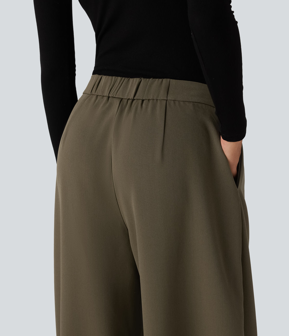 High Waisted Barrel Leg Work Pants with Pockets — Forest Wild Brown — view 5