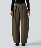High Waisted Barrel Leg Work Pants with Pockets — Forest Wild Brown — view 1