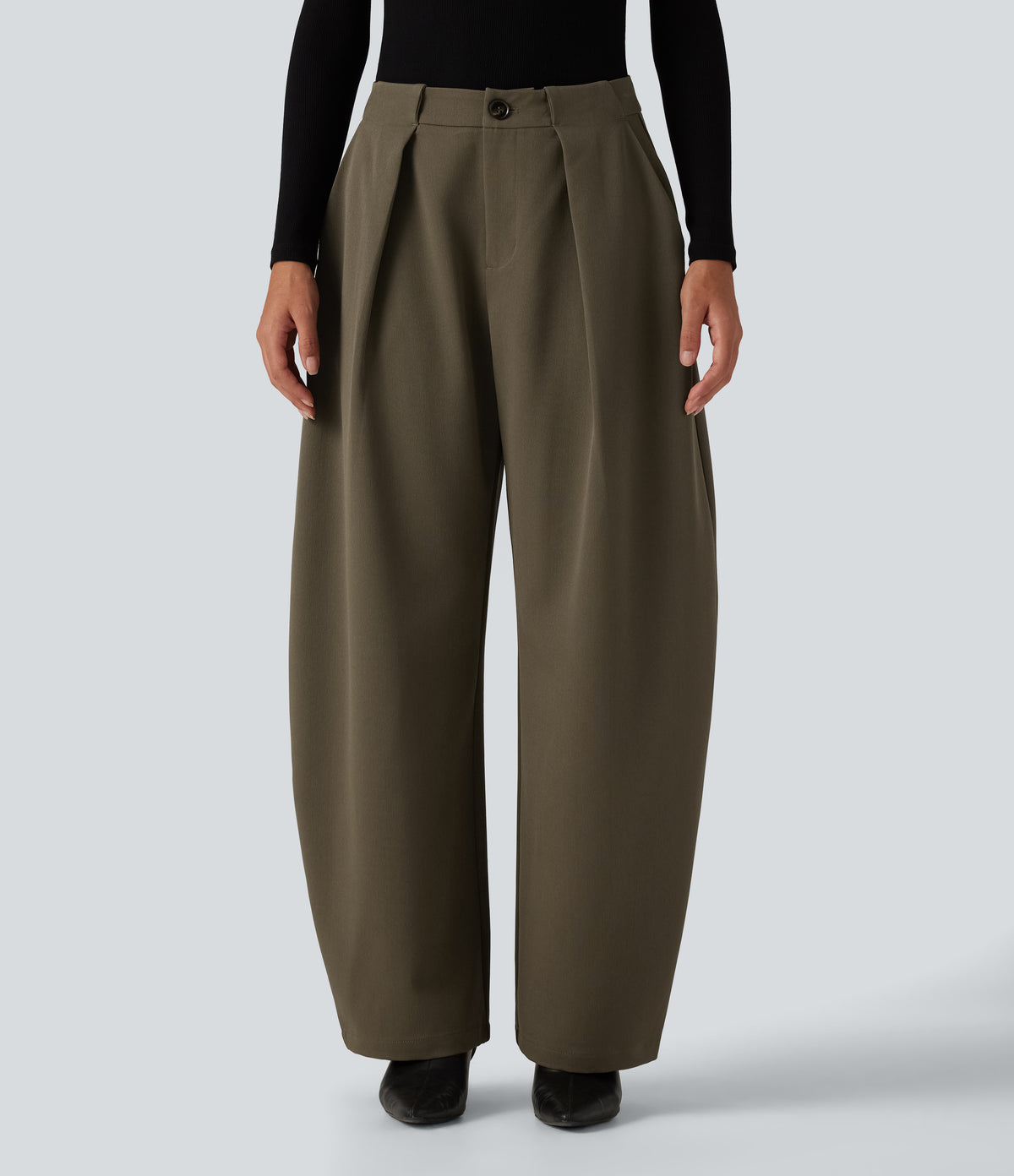 High Waisted Barrel Leg Work Pants with Pockets — Forest Wild Brown — view 1