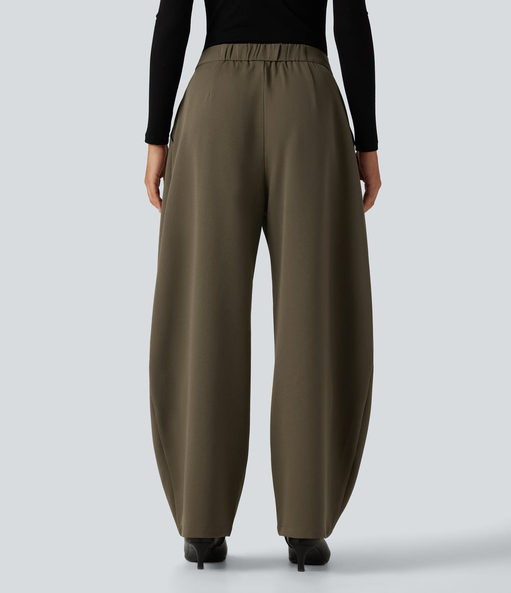 High Waisted Barrel Leg Work Pants with Pockets — Forest Wild Brown — view 3