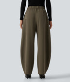 High Waisted Barrel Leg Work Pants with Pockets — Forest Wild Brown — view 3