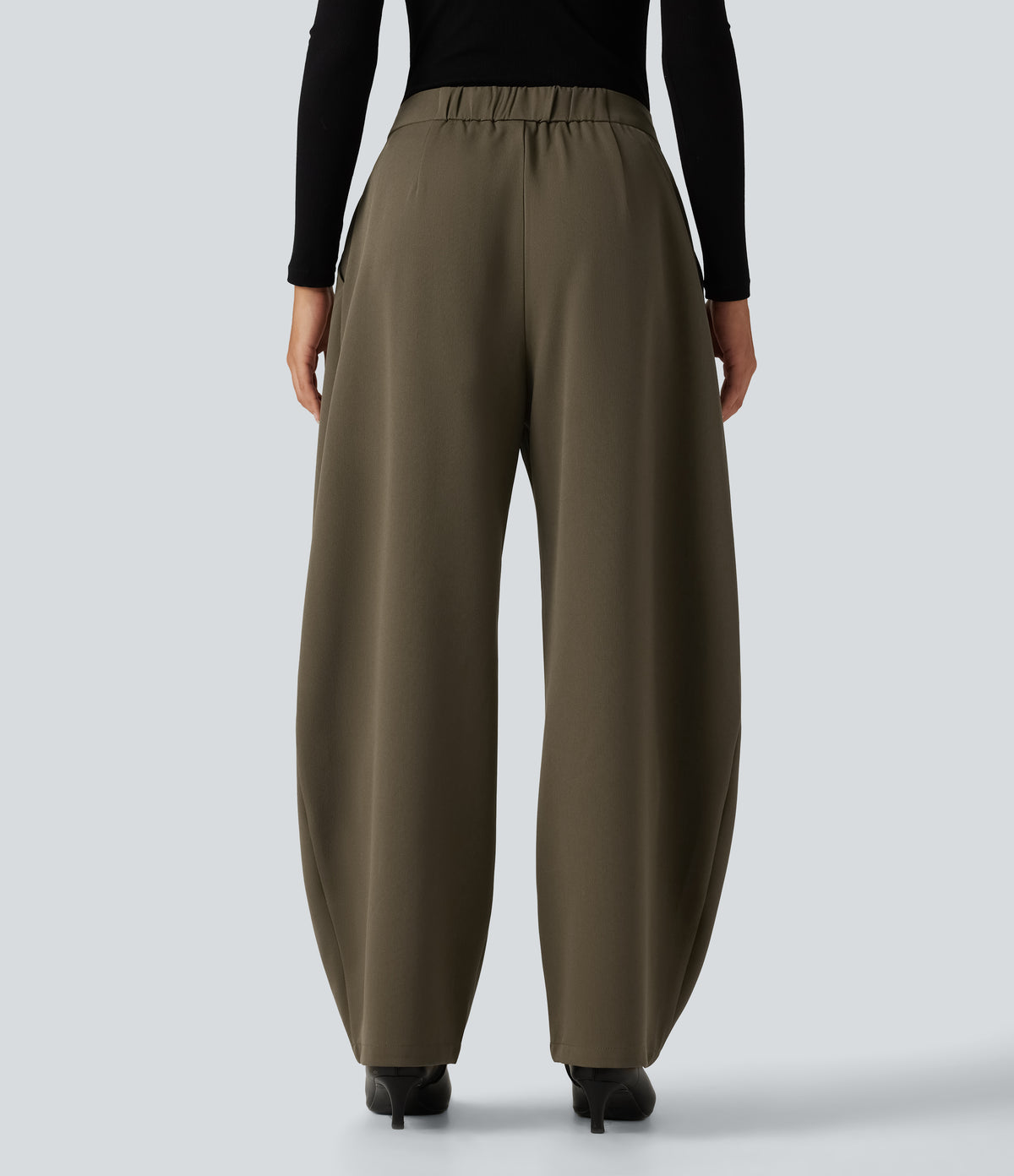 High Waisted Barrel Leg Work Pants with Pockets — Forest Wild Brown — view 3