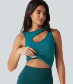OneForm Seamless Flow Cut Out Built-in Bra Yoga Tank Top — Tahitian Tide — view 1