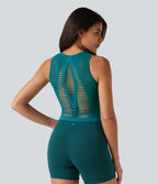 OneForm Seamless Flow Cut Out Built-in Bra Yoga Tank Top — Tahitian Tide — view 2