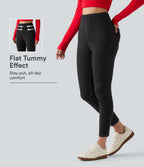 High Waisted Tummy Control Denim Casual Leggings with Pockets — Poppy Seed Denim — view 1