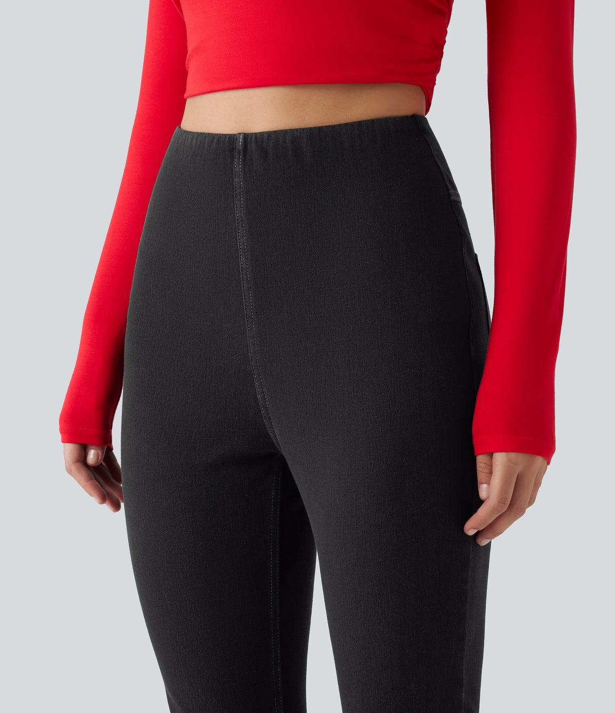 High Waisted Tummy Control Denim Casual Leggings with Pockets — Poppy Seed Denim — view 5