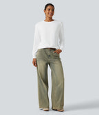 Round Neck Long Sleeve Waffle Casual Tops — White — view 6