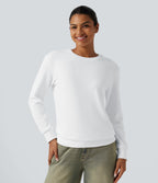 Round Neck Long Sleeve Waffle Casual Tops — White — view 4