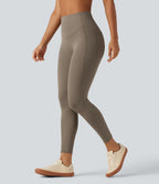 High Waisted Tummy Control Ruched Yoga Leggings with Pockets — Dawn Brown — view 2