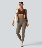 High Waisted Tummy Control Ruched Yoga Leggings with Pockets — Dawn Brown — view 8