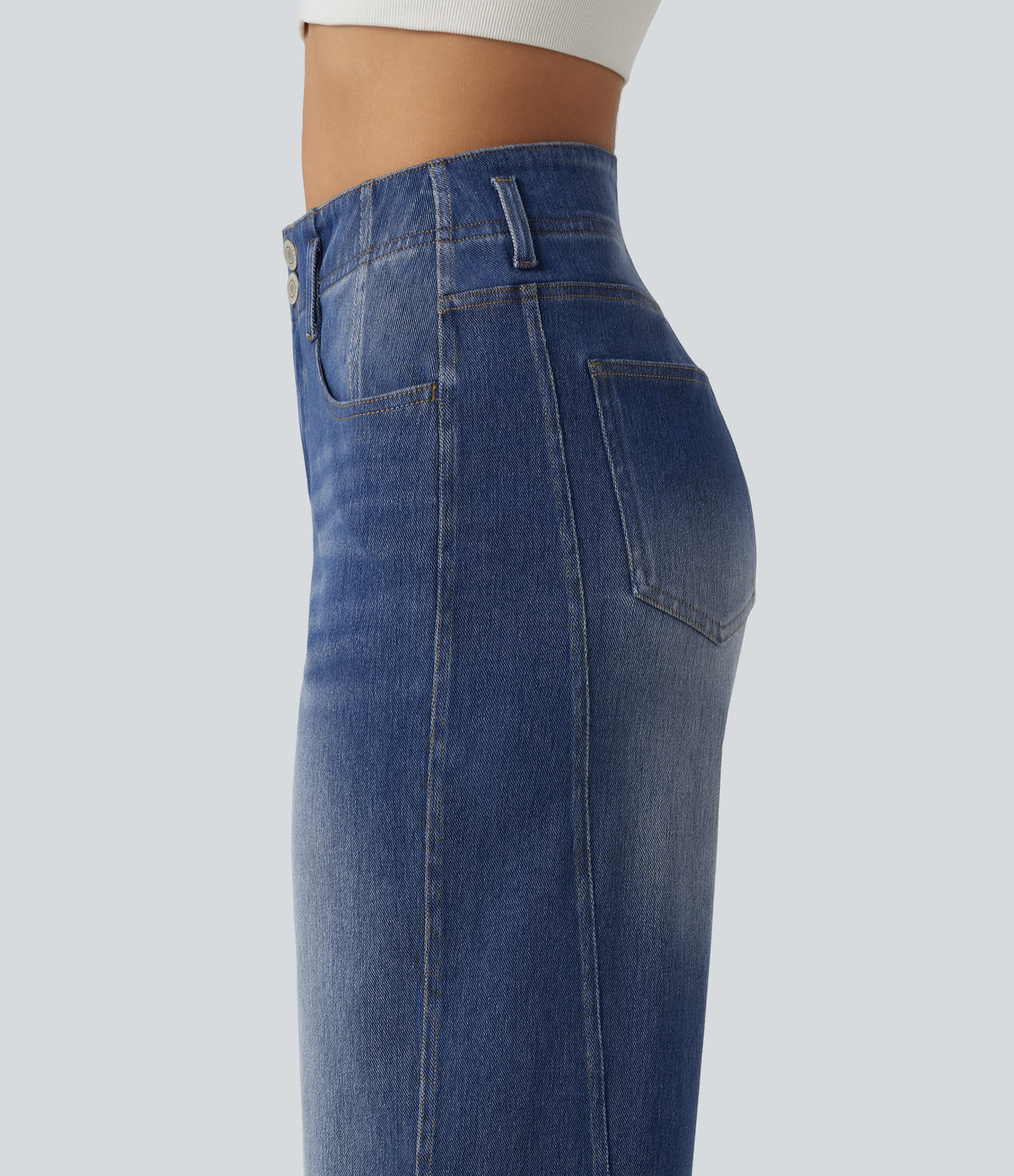 High Waisted Straight Leg Casual Jeans with Pockets — Tide Blue Denim — view 6