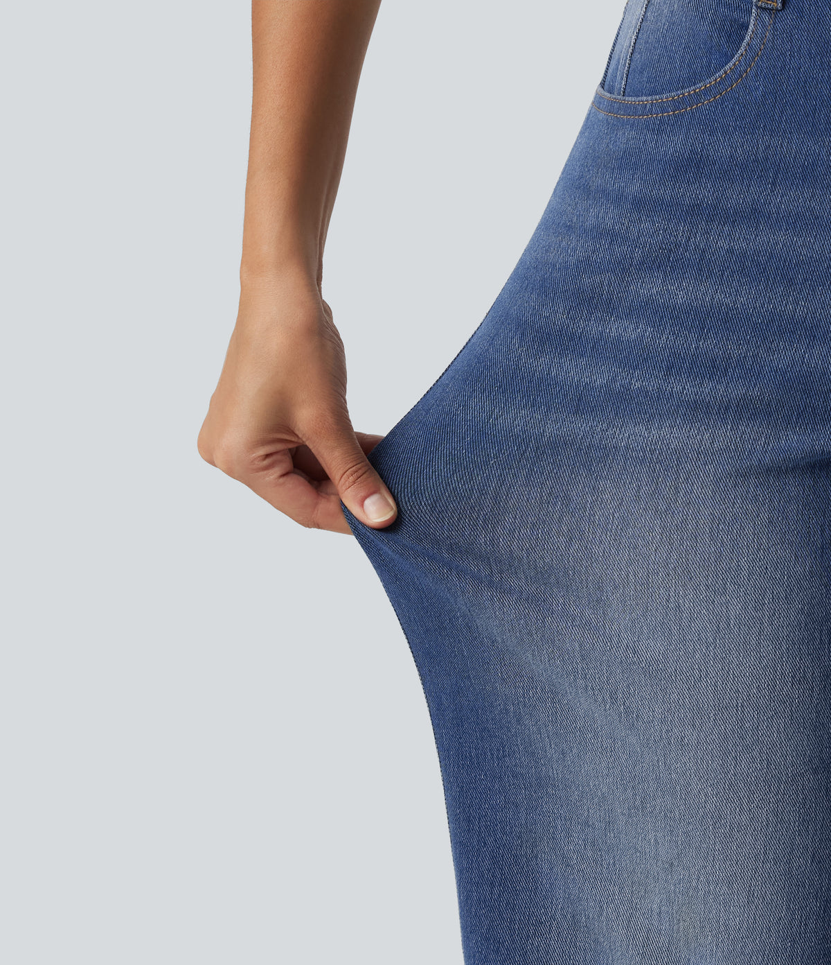 High Waisted Straight Leg Casual Jeans with Pockets — Tide Blue Denim — view 7