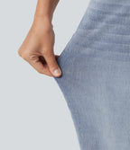 Asymmetric Mid Rise Straight Leg Casual Jeans with Pockets — Ice Water Denim — view 6