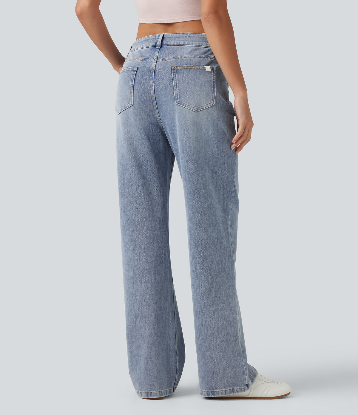 Asymmetric Mid Rise Straight Leg Casual Jeans with Pockets — Ice Water Denim — view 2