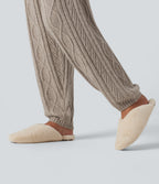 High Waisted Drawstring Cable Knit Lounging Sweater Trousers with Pockets — Oxford Tan — view 6