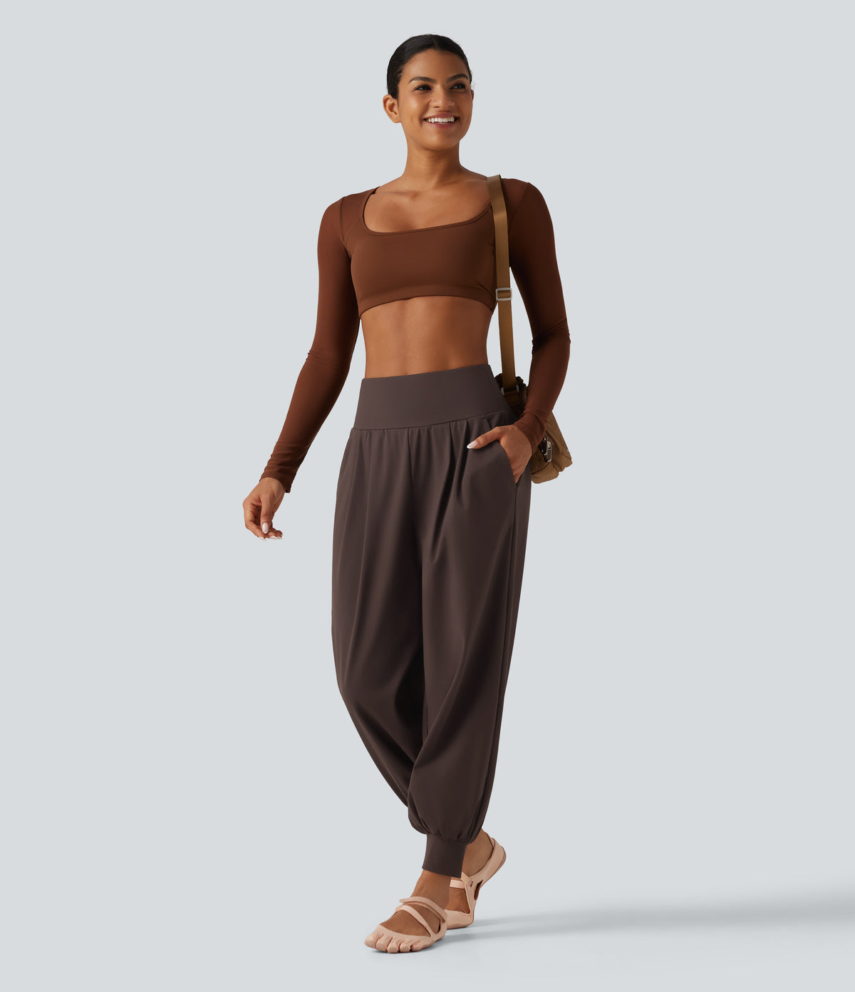 High Waisted Tummy Control Yoga Jogger with Pockets — Java — view 7
