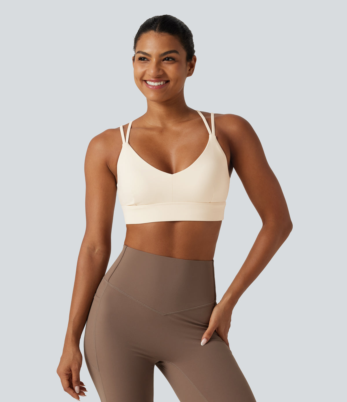 Plush Low Support Built-in Bra Crisscross Yoga Sports Bra — Solitary Star — view 2