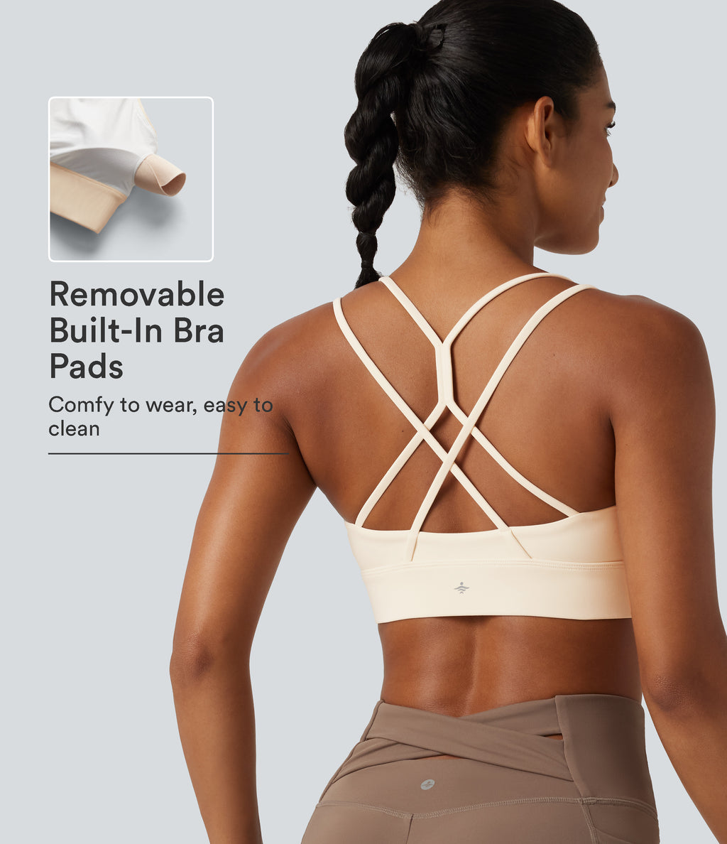 Plush Low Support Built-in Bra Crisscross Yoga Sports Bra — Solitary Star — view 1