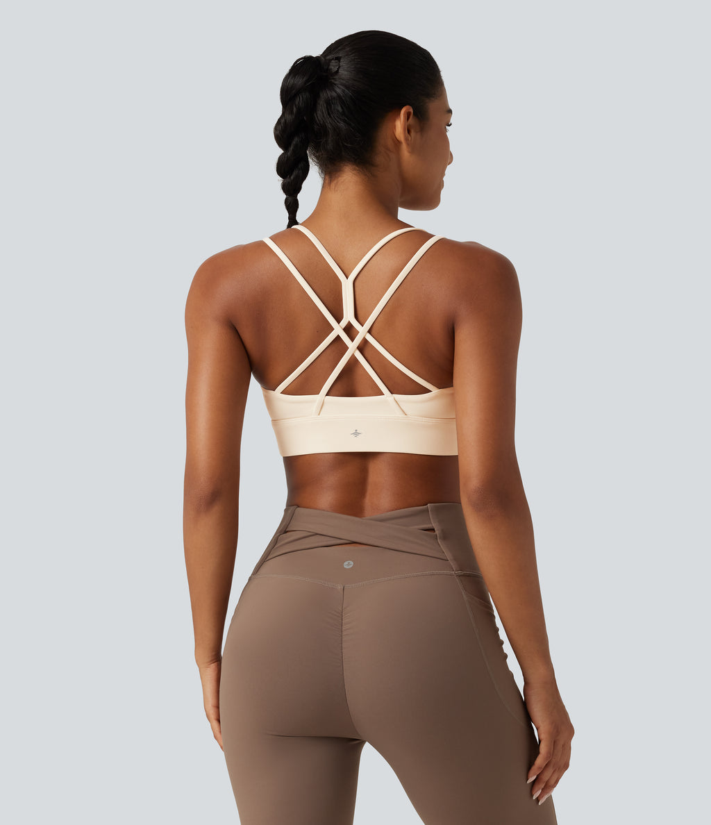 Plush Low Support Built-in Bra Crisscross Yoga Sports Bra — Solitary Star — view 4
