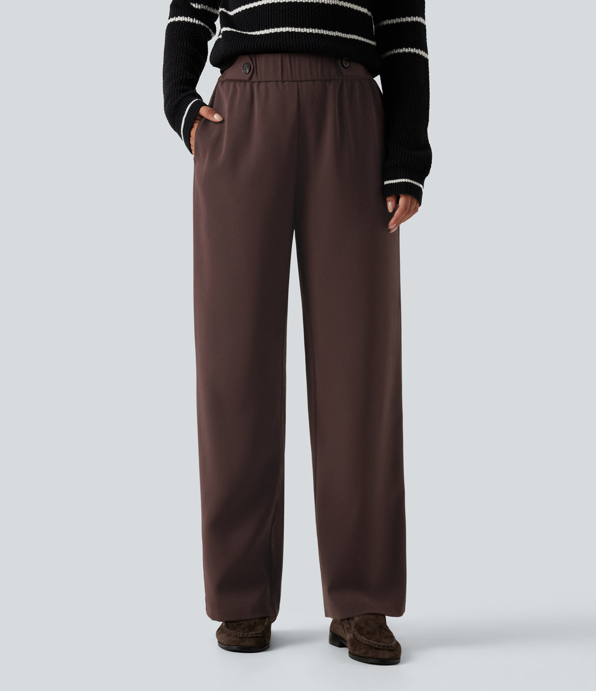 High Waisted Work Tapered Trousers with Pockets — Red Mahogany — view 4
