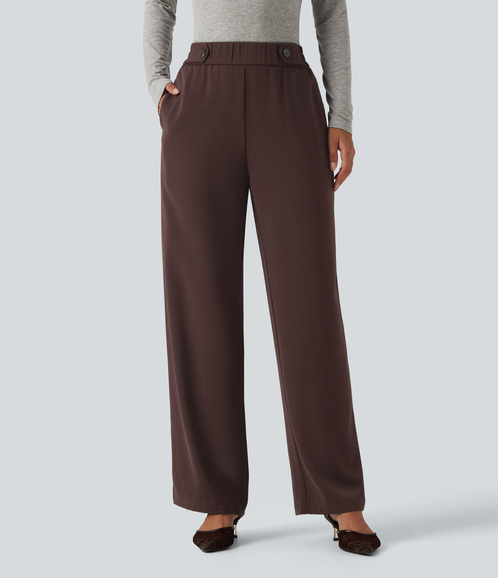 High Waisted Work Tapered Trousers with Pockets — Red Mahogany — view 1