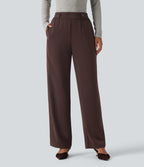 High Waisted Work Tapered Trousers with Pockets — Red Mahogany — view 1