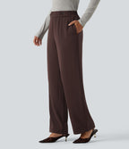 High Waisted Work Tapered Trousers with Pockets — Red Mahogany — view 3