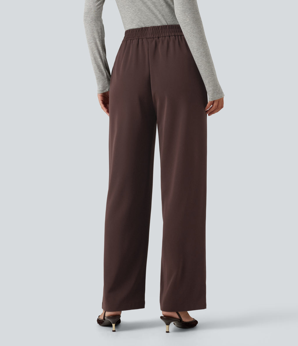 High Waisted Work Tapered Trousers with Pockets — Red Mahogany — view 2