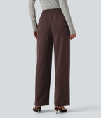 High Waisted Work Tapered Trousers with Pockets — Red Mahogany — view 2