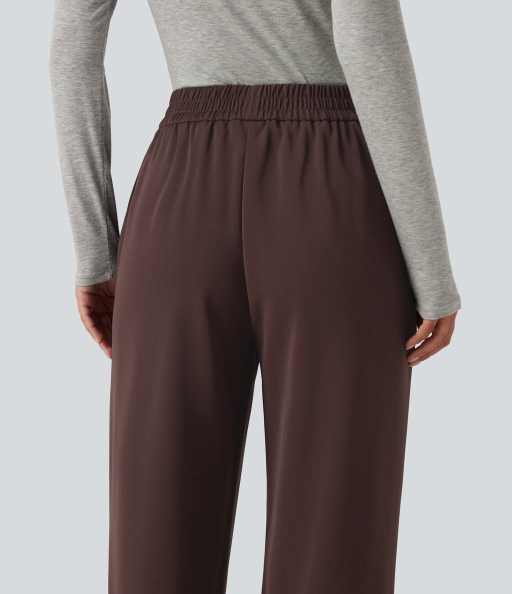 High Waisted Work Tapered Trousers with Pockets — Red Mahogany — view 5