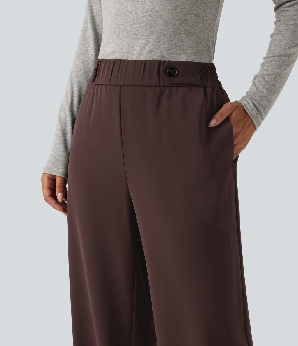 High Waisted Work Tapered Trousers with Pockets — Red Mahogany — view 6