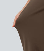 High Waisted Straight Leg Stripe Rolled Hem Casual Trousers with Pockets — Chocolate Martini — view 6