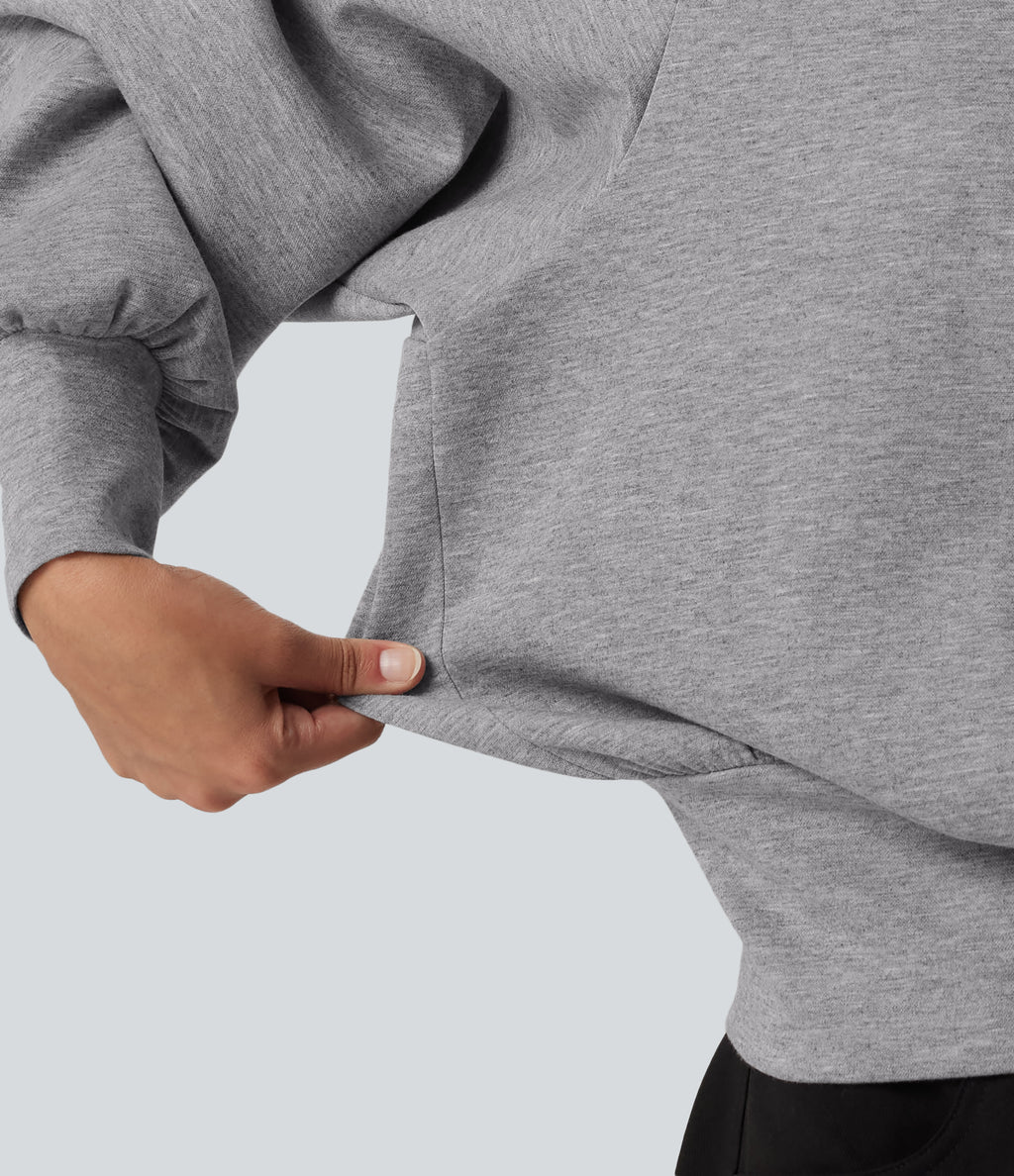 Round Neck Bubble Long Sleeve Casual Sweatshirt — Dark Mottled Grey — view 7