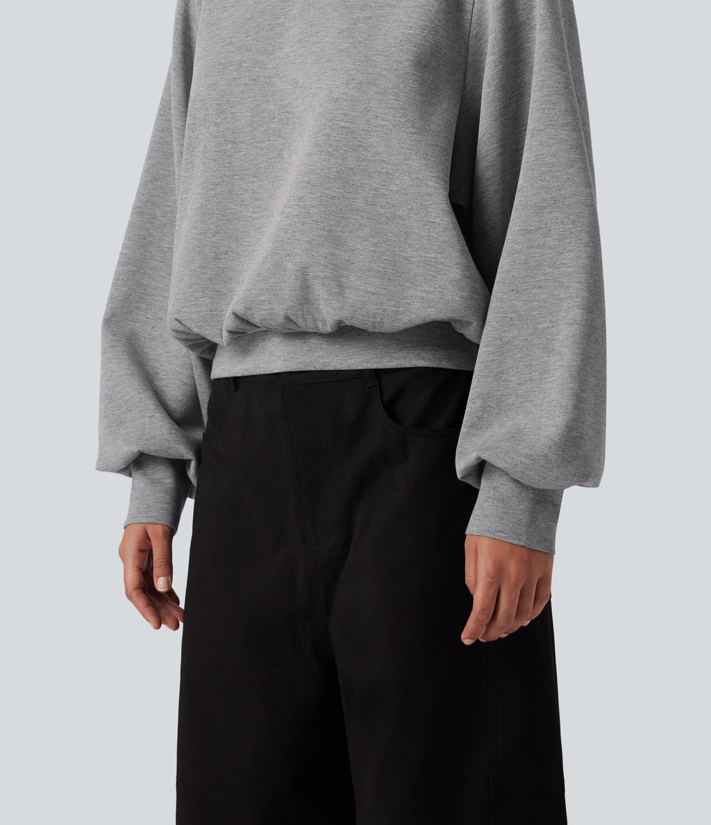 Round Neck Bubble Long Sleeve Casual Sweatshirt — Dark Mottled Grey — view 6