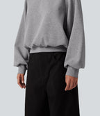 Round Neck Bubble Long Sleeve Casual Sweatshirt — Dark Mottled Grey — view 6