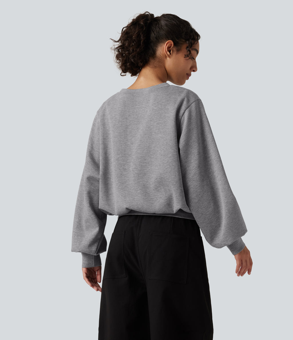 Round Neck Bubble Long Sleeve Casual Sweatshirt — Dark Mottled Grey — view 2