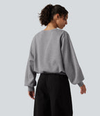 Round Neck Bubble Long Sleeve Casual Sweatshirt — Dark Mottled Grey — view 2