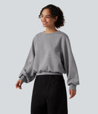 Round Neck Bubble Long Sleeve Casual Sweatshirt — Dark Mottled Grey — view 3
