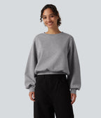 Round Neck Bubble Long Sleeve Casual Sweatshirt — Dark Mottled Grey — view 1