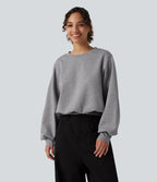 Round Neck Bubble Long Sleeve Casual Sweatshirt — Dark Mottled Grey — view 4