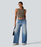 Ribbed Knit Round Neck Built-in Bra Cut Out Cropped Casual Tank Top — Dawn Brown — view 7