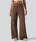 Foldover Mid Rise Baggy Casual Sweatpants with Pockets — Cocoa Brown — view 1