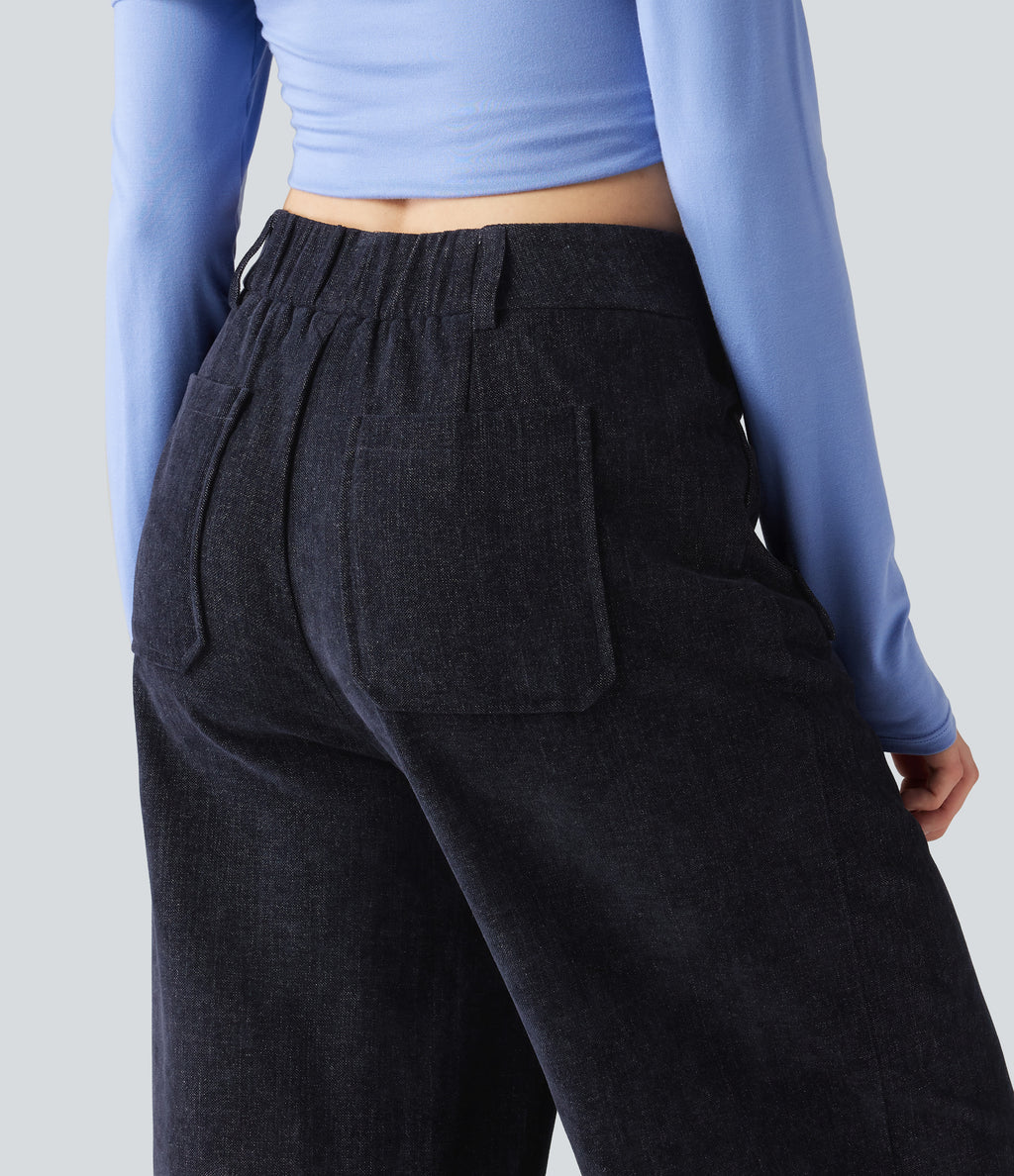 High Waisted Baggy Work Trousers with Pockets — Always in a Mood - Dark Blue — view 5