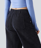 High Waisted Baggy Work Trousers with Pockets — Always in a Mood - Dark Blue — view 5