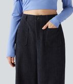 High Waisted Baggy Work Trousers with Pockets — Always in a Mood - Dark Blue — view 4