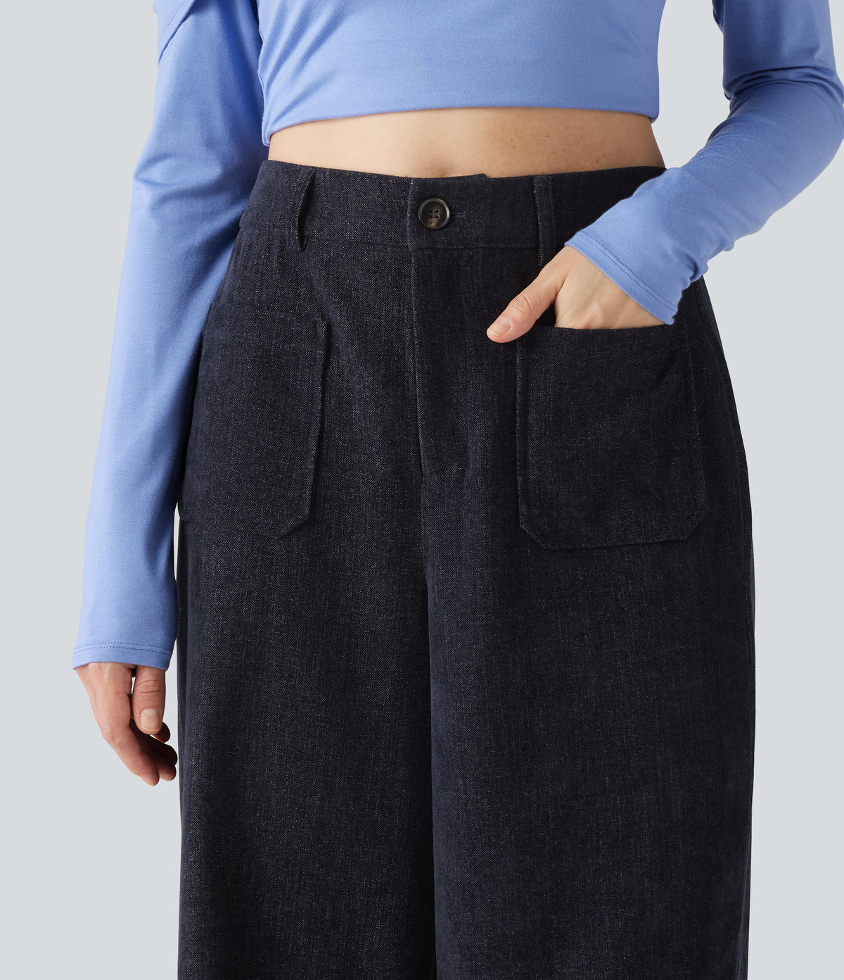 High Waisted Baggy Work Trousers with Pockets — Always in a Mood - Dark Blue — view 4
