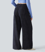 High Waisted Baggy Work Trousers with Pockets — Always in a Mood - Dark Blue — view 2