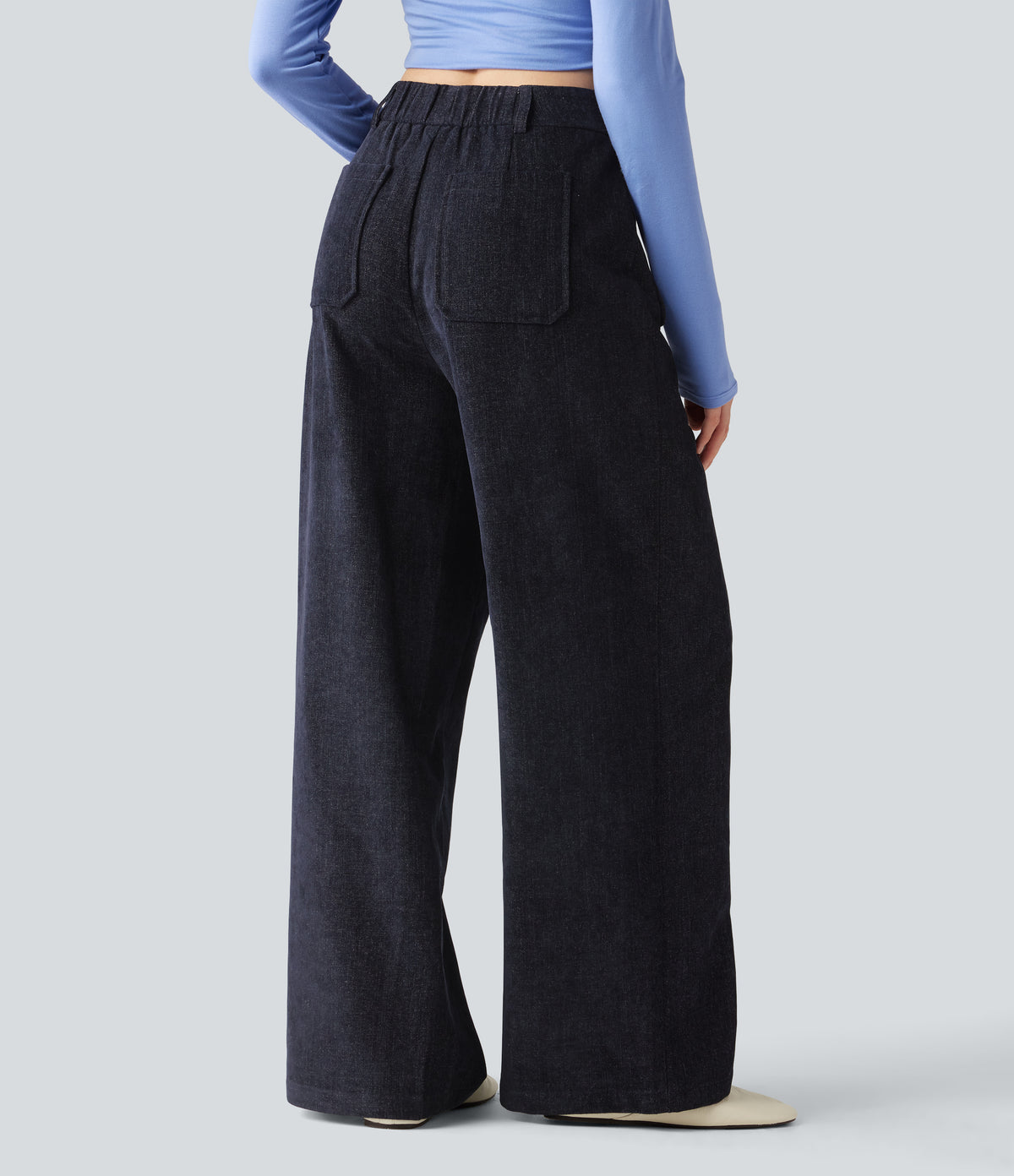 High Waisted Baggy Work Trousers with Pockets — Always in a Mood - Dark Blue — view 2