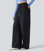 High Waisted Baggy Work Trousers with Pockets — Always in a Mood - Dark Blue — view 3