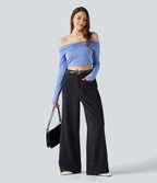 High Waisted Baggy Work Trousers with Pockets — Always in a Mood - Dark Blue — view 7
